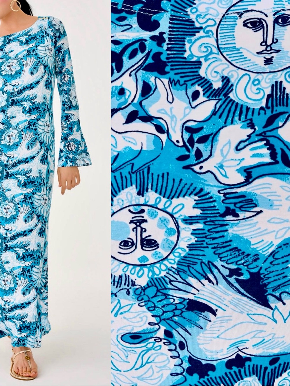 Lilly Pulitzer Breena UPF 50+ Maxi Dress "Bellevue Blue Lilly Gulls NWT SOLD OUT